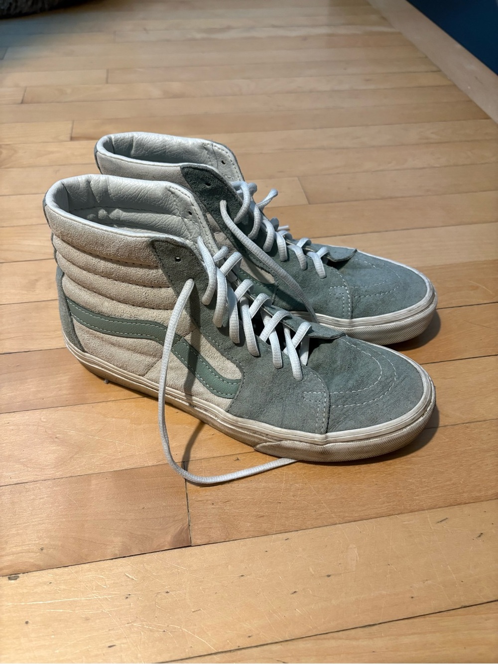 Vans High-Top Suede Sneakers in Sage Green and Cream